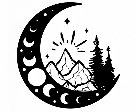 Crescent Moon Mountain Metal Wall Art | Modern Nature-Inspired Wall Hanging Décor for Living Room, Bedroom & Office
